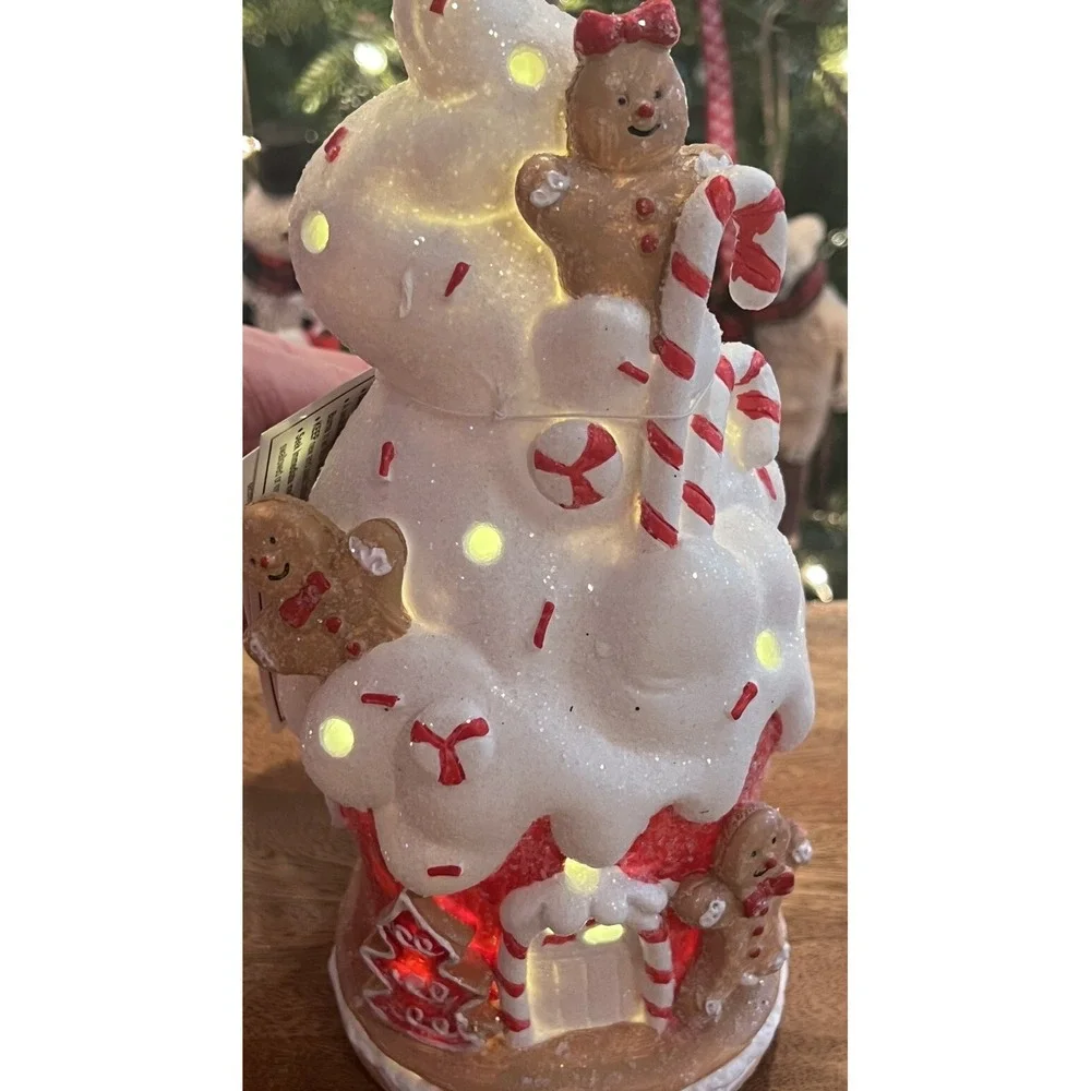 Whimsical Christmas Gingerbread & Candy Cane Ceramic Light-Up Holiday Decoration